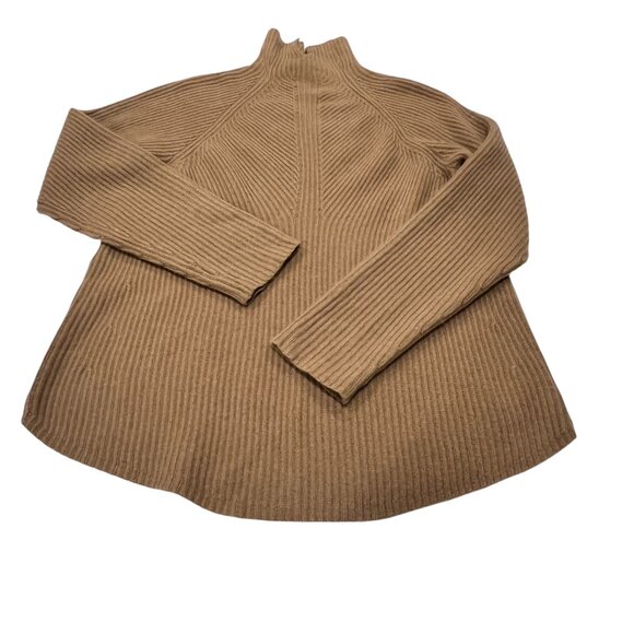 Theory Cashmere Moving Rib Turtleneck Sweater, Tan S - Picture 1 of 9